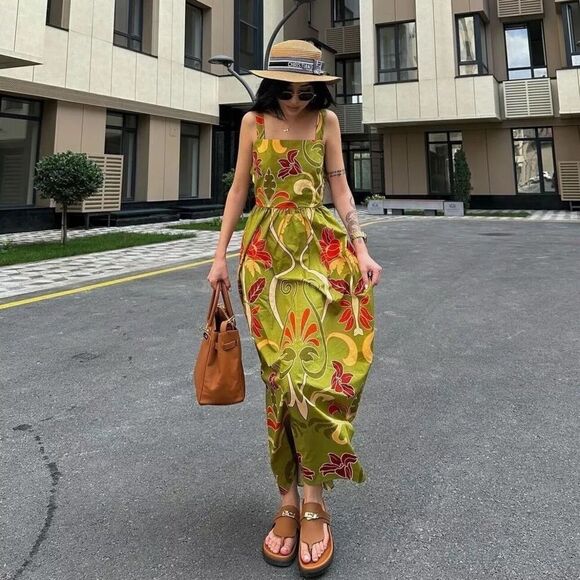 Zara Cotton Printed Midi Dress New - Picture 4 of 16